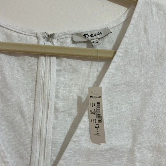 Madewell The Ariana V-Neck Mini Dress Linen White Sleeveless Size XXL - Picture 3 of 5